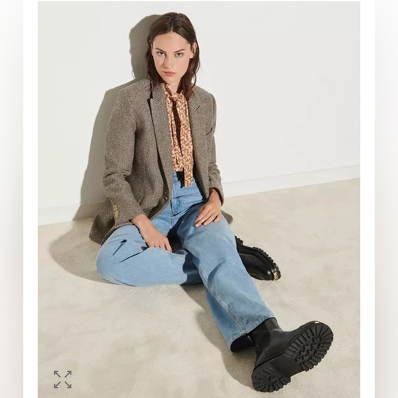 Sandro | Paule Herringbone Blazer With Sequins brown brand size 2 (medium) - Picture 2 of 12